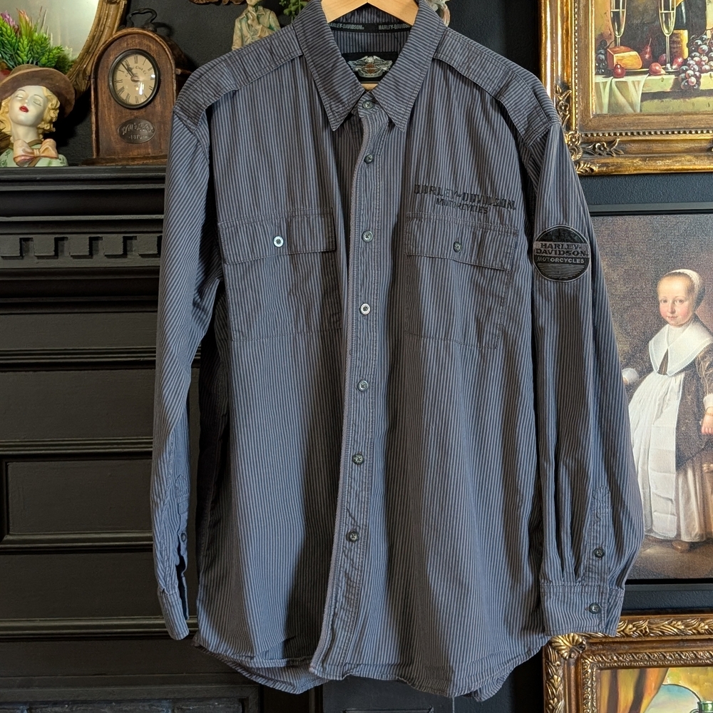 Harley-Davidson Black Striped Casual Button Down Shirt